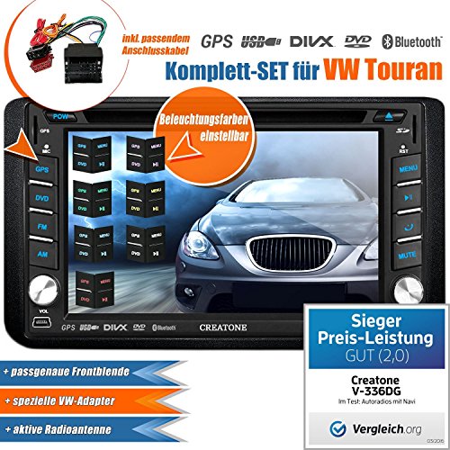 2DIN Autoradio CREATONE V-336DG für VW Touran (2003-2015) mit GPS Navigation (Europa), Bluetooth, Touchscreen, DVD-Player und USB/SD-Funktion