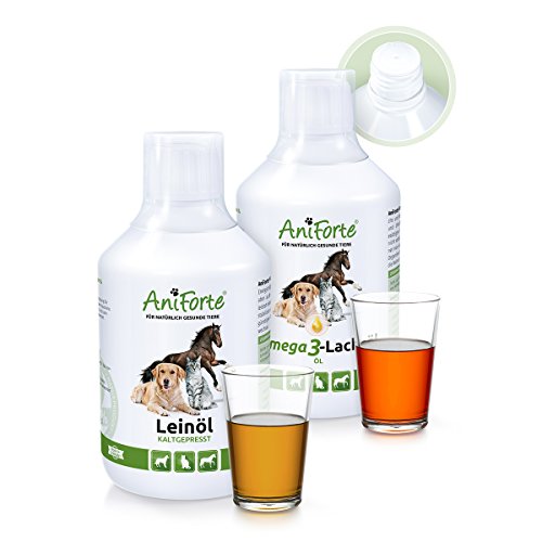 AniForte Barf-Öl Set 2 mit je 500ml Leinöl und Lachsöl - Naturprodukt für Hunde und Katzen
