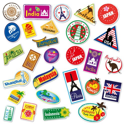 World Travel Locations Suitcase Stickers - 28 von Gepäck Aufkleber Labels Set