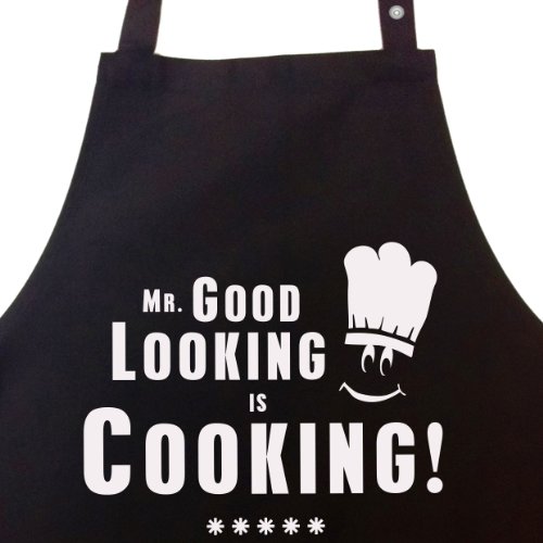 Mr. Good Looking is Cooking - Kochschürze, Grillschürze, Latzschürze mit verstellbarem Nackenband und Seitentasche