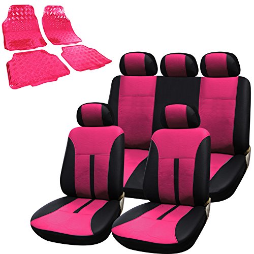 WOLTU Universal Autositzbezug + Auto Fußmatten Set Sitzbezüge Schonbezug Schonbezüge Alu Look mit 4 tlg. Fußmatten PVC AS7288pk+AM7161