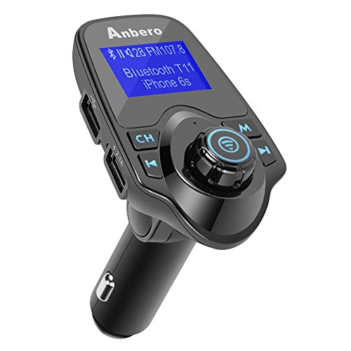 Anbero Bluetooth Kfz FM-Transmitter Freisprecheinrichtung Auto Aux Adapter mit USB-Ladegerät, 1,44 Zoll Digital Display, Lesen Micro SD-Karte und USB-Stick