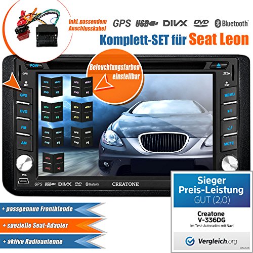 2DIN Autoradio CREATONE V-336DG für Seat Leon (2010-2013) mit GPS Navigation (Europa), Bluetooth, Touchscreen, DVD-Player und USB/SD-Funktion