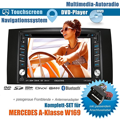 2DIN Autoradio CREATONE V-336DG für Mercedes A-Klasse W169 (04/2004-04/2012) mit GPS Navigation (Europa), Bluetooth, Touchscreen, DVD-Player und USB/SD-Funktion