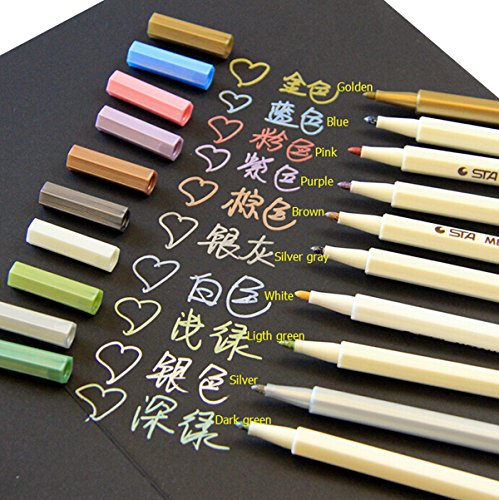 Butterme Metallic Marker Pens, Satz von 10 Farben für Kartenherstellung / DIY Fotoalbum / Gebrauch auf irgendeiner Oberfläche-Papier / Glas / Kunststoff / Keramik