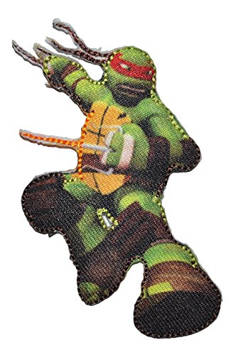 Bügelbild - Teenage Mutant Ninja Turtles - 5 cm * 8,5 cm - Raphael / Ralph - Applikation Aufnäher - gewebter Flicken Schildkröte Turtle