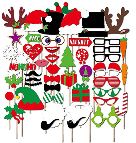 50 Tlg. Party Foto Verkleidung Schnurrbart Lippen Brille Krawatte Hüten Photo Booth Props Set Weihnachten Party