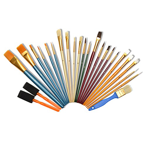 Artina® 25er Künstler Pinsel-Set Malen div. Borstenpinsel Haarpinsel Schwammpinsel Flach- & Rundpinsel für Acryl & mehr