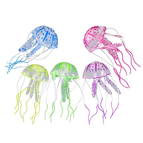 West See 5 Stück Jellyfish Aquarium Dekoration Künstliche Glowing-Effekt Fish Tank Ornament
