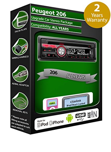 Peugeot 206 CD-Player, Autoradio, USB-Radio Clarion, für Apple iPod, iPhone und Android
