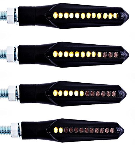 2 SEQUENTIELL LED Motorrad Blinker mit Laufeffekt schwarz getönt 12V Sequentielle D-300 + BISOMO® Sticker