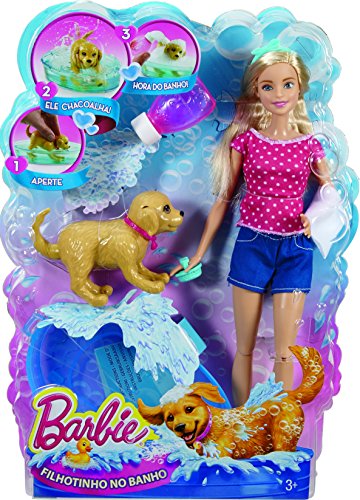 Mattel Barbie DGY83 - Modepuppen, Barbie Hundebad Spielset