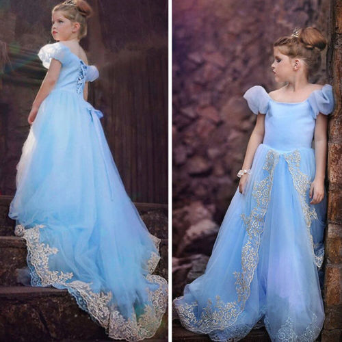 Mädchen Disney Cinderella Prinzessin Kleid Kinder Tüll Cosplay Kostüm Gr.104-152