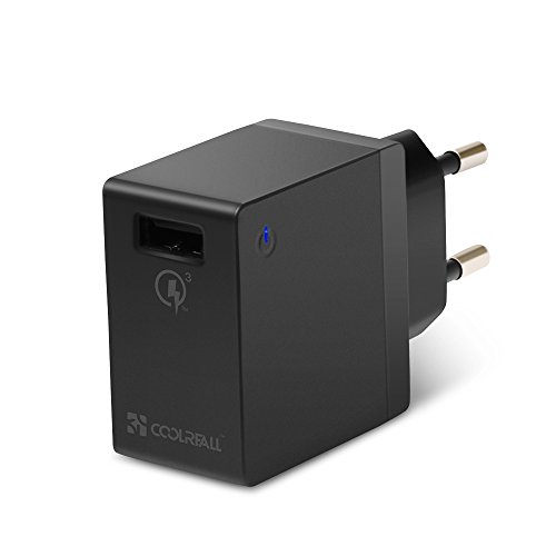Schnellladegerät mit QC 3.0 (18-19.5W) Coolreall® USB Wand Ladegerät mit Schutzsystem für iPhone, iPad, ipod, Smartphone, Tablet, uzw. (Schwarz)