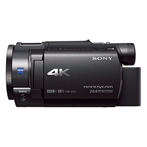 Sony FDR-AX33 4K Camcorder (Exmor R CMOS Sensor, Vario Sonnar T* Carl Zeiss Optik mit 10-fach optischem Zoom, 7,5 cm (3,0 Zoll) Touch-Display, ISO Norm MI Zubehör Schuh) schwarz