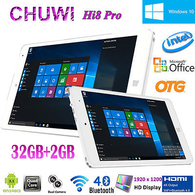 CHUWI Hi8 Pro 32GB+2GB 8'' Tablet PC Windows10/Android 5.1 QuadCore 1920*1200 BT