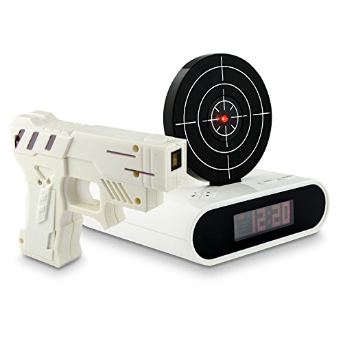 VENKON - Digitalwecker mit Infrarot-Laserpistole und Zielscheibe - für gezielte Bekämpfung der Morgenmuffelei - Farbe: weiß