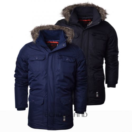 Crosshatch Mens Heavy Weight Fur Hood Parka Padded Winter Coat Jacket