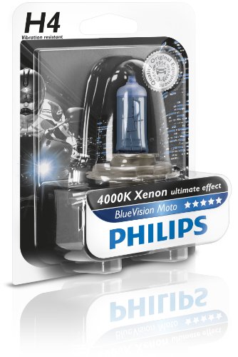 Philips 12342BVUBW Blue Vision Moto H4 Motorrad-Scheinwerferlampe, 1er Blister