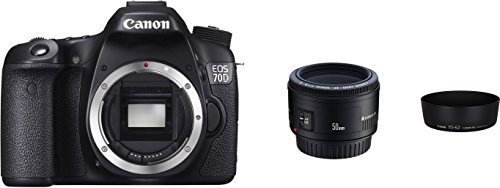Canon EOS 70D mit EF 50mm f/1.8 II und Gegenlichtblende ES-62 W Kamera (20,2 Megapixel CMOS-Sensor, 19 AF-Kreuzsensoren) schwarz