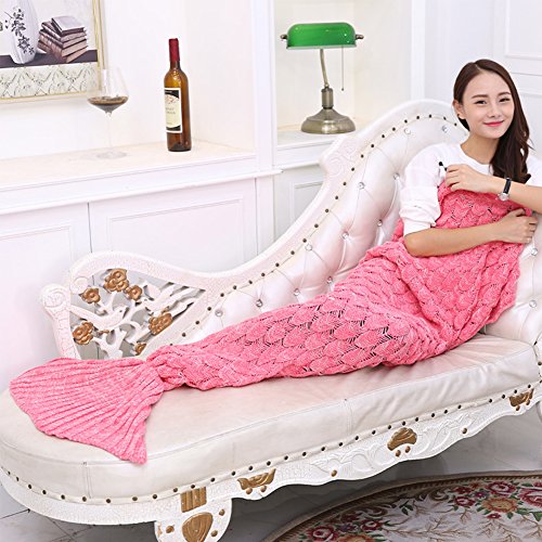 Wuiyepo Meerjungfrau Strickmuster Decke All Seasons Gestrickte Seatail Decke, Schlafsack Schlafsofa Snuggle Mermaid (rosa)