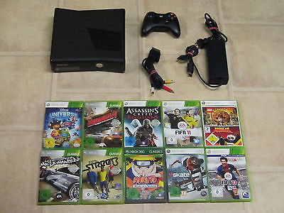 Xbox 360 Konsole Slim Schwarz Kinect Ready mit 3 Gratis Spiele + Controller