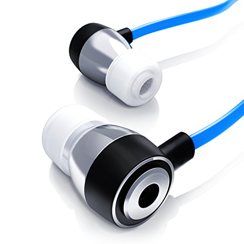Liam & Daan - In-Ear Kopfhörer Flat Style / Alu Flat Design Earphone | 8mm Schallwandler optimitert | Transportmanagement / Hardcover | LD Design | blau