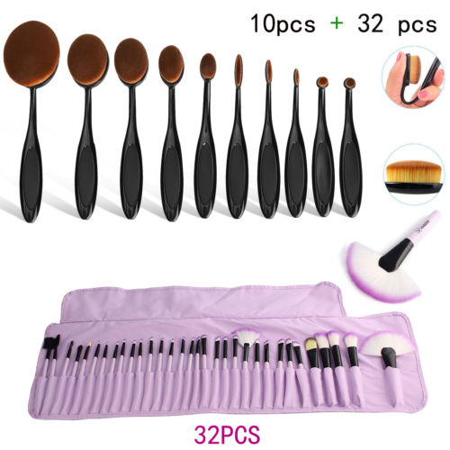 32tlg Makeup Brush Set+10tlg Oval Pinsel Puderpinsel Brush Make Up Zahnbürste