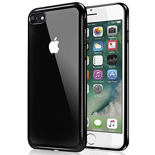 iPhone 7 Hülle, Ubegood Kratzfeste Plating TPU iPhone 7 Bumper Case Weiche Silikon Hülle Transparent TPU Schutzhülle Kristall Tasche Klar Hülle Durchsichtig Handyhülle für iPhone 7 (Jet Schwarz)