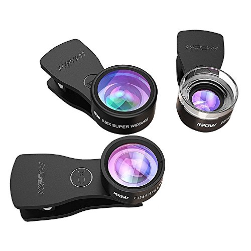 Mpow 3 in 1 Clip-On-Objektiv-Kits, 180 Grad Fisheye Fischauge Lens + 0.36X Weitwinkel Lens + 20X Makro Lens mit 3 separate Lens für iPhone, HTC usw.