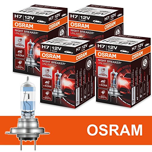 4x OSRAM H7 12V 55W NIGHTBREAKER UNLIMITED +110 % +40m Halogen Lampen