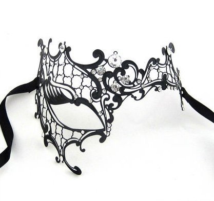 Signstek Laser-Cut Metal Schwarz venezianischen Maskerade-Maske für Frauen mit Kristallen Halbaugenmaske (schwarz mit weißstraß)