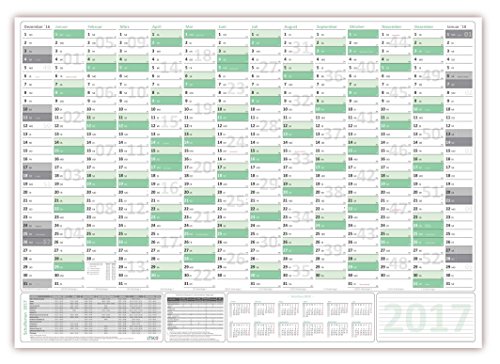 LYSCO  Wandkalender, 2017 DIN A1 Format, Gefaltet auf A4, grün
