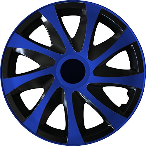 (Farbe und Größe wählbar) 15 Zoll Radkappen DRACO (Schwarz-Blau) passend für fast alle Fahrzeugtypen (universal)