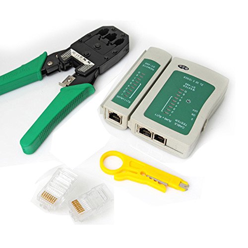 VINGO® Netzwerk kabel tester Kabel Crimpwerkzeug RJ10,11,12,45 LAN, ISDN+50 Stecker Netzwerk-Kabeltester Analyzer Werkzeugsatz