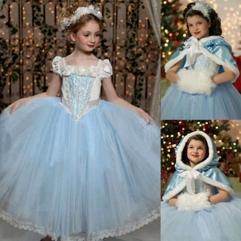 2015 NEU Eiskönigin Elsa Party Kostüm Mädchen Tutu Prinzessin Kleid+Umhang BC231