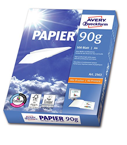 Avery Zweckform 2563 Drucker- und Kopierpapier A4, 90 g/m², 500 Blatt, alle Drucker, weiß (Optimierte Schutzverpackung)