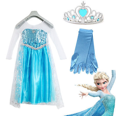 Eiskönigin Mädchen Frozen Elsa Perlen Tüll Kleid Kostüm Party Karneval cosplay#1