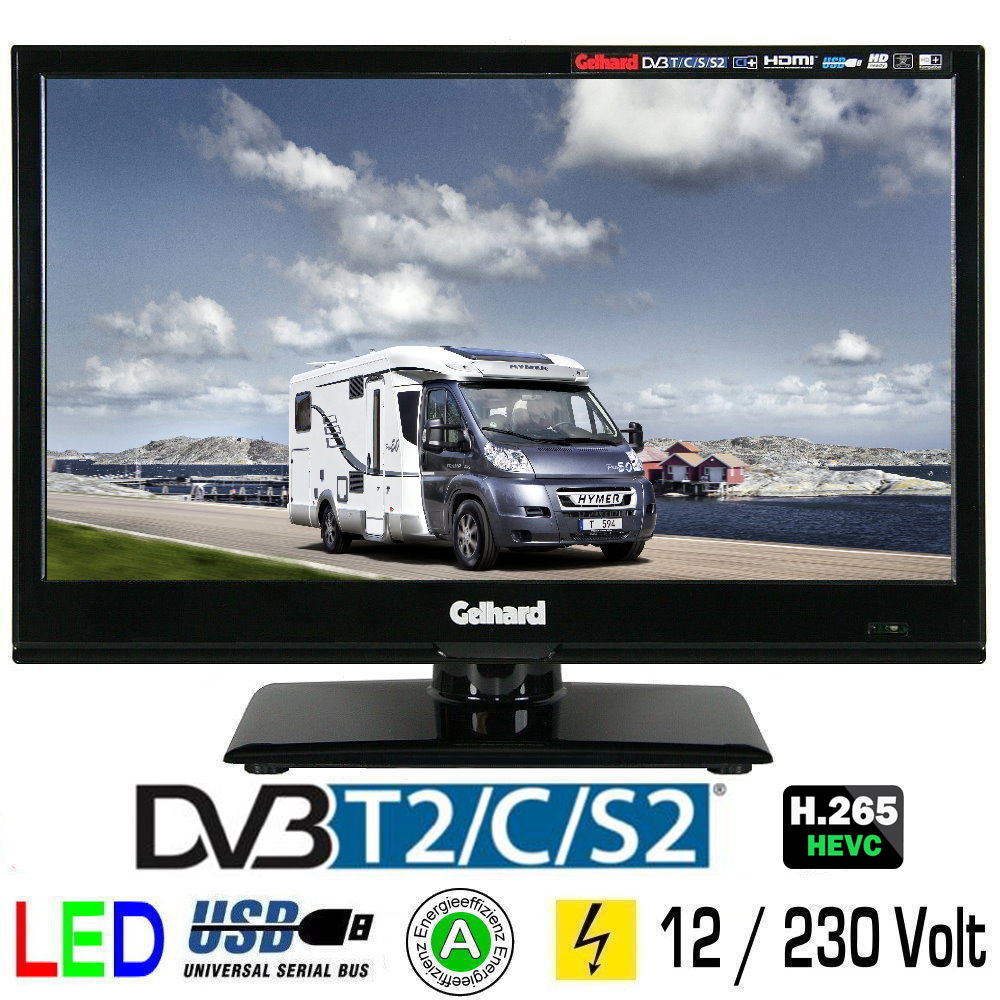Gelhard GTV-1642 LED-TV 15,6 Zoll Fernseher DVB-S / S2 -C -T / T2 12 / 230 Volt