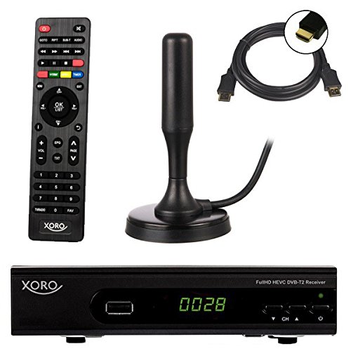 Xoro HRT 7620 FullHD HEVC DVBT/T2 Receiver (HDTV, HDMI, PVR, SCART, USB 2.0, LAN) + DVB-T/ T2 Antenne 20 dB + HDMI Kabel