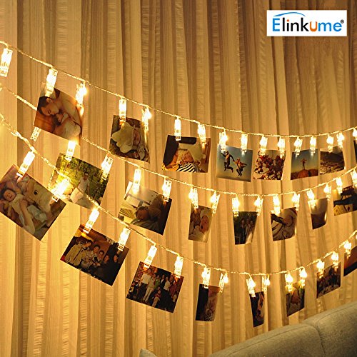 ELINKUME LED Foto Clip Lichterkette, 20 Foto-Clips, 2,2 Meter/7,21 Füße, warmweiß, batteriebetrieben, ideal für hängende Bilder, Notizen, Artwork, Memos