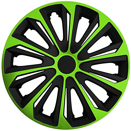 (Größe und Farbe wählbar!) 15 Zoll Radkappen / Radzierblenden STRONG BICOLOR GRÜN (Farbe Schwarz-Grün), passend für fast alle Fahrzeugtypen (universal)
