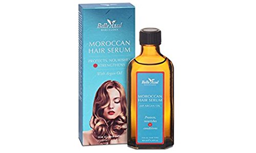 Belle Azul MOROCCAN HAIR SERUM - Haarserum mit marokkanischem Arganöl. Intensiv pflegendes Haaröl für trockene, strapazierte und kaputte Haare. Repariert, pflegt und verleiht selbst krausem Haar einen seidigen Glanz. Anti-Frizz und Hitzeschutz. Für alle H