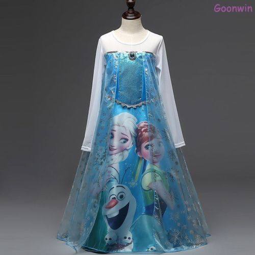 Mädchen Kinder Frozen Prinzessin Elsa Anna Tüll Langarm Kleid Kostüm Party