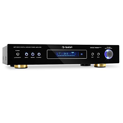 auna AMP-9200 Design 5.1 Surround Heimkino Karaoke Verstärker Receiver Endstufe (600W max. Gesamtleistung, 2 x 120W RMS, 3 x 50W RMS, Radioempfang, goldene Standfüße) schwarz