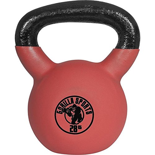 Gorilla Sports Erwachsene Rubber Kettlebell mit Logo, rot/schwarz, 28 kg, 10000491