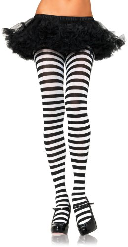 Leg Avenue 7100Q - Plus Größe Gestreiftes Strümpfhose Kostüm Damen Karneval, schwarz/weiß, Größe: (EUR 42-46)