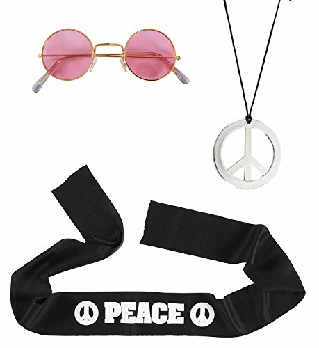 Widmann 05856 - Erwachsenenkostümset Hippie, Stirnband, Brille und Kette