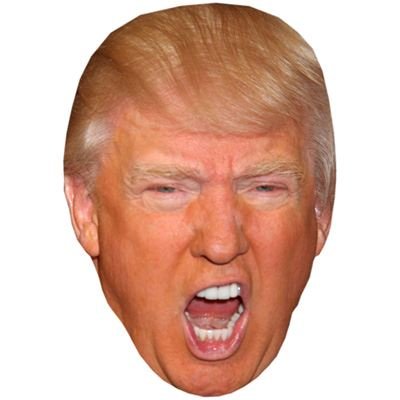 Donald Trump (Geschrei) Prominente Maske, Karton Gesicht und Kostüm Maske