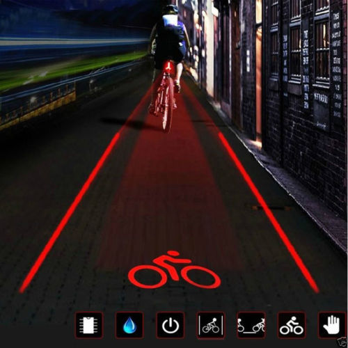 Fahrrad Laser Rücklicht 5 LED&2 Laser Beleuchtung Fahrradlampe mit Fahrrad-Logo